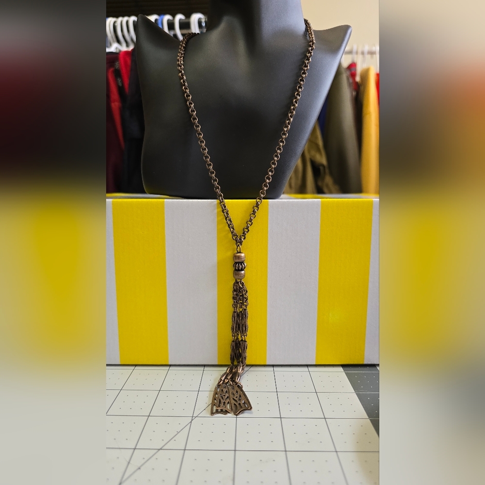 Modernist Kien Bronze Tassel Pendant Necklace